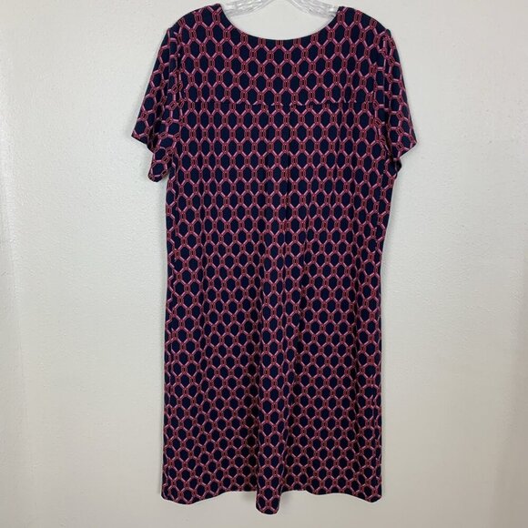 J Jill Wearever Collection Womens L Dress Short Sleeve Knit Navy Pink Geo Print - Picture 3 of 15